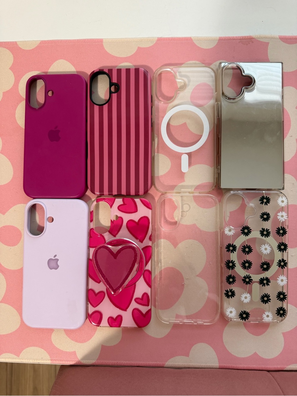 Set of 8 iPhone 16 Cases – Pink & Clear Style
